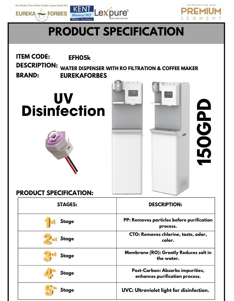 Water Dispenser with RO Filtration & Coffee Maker